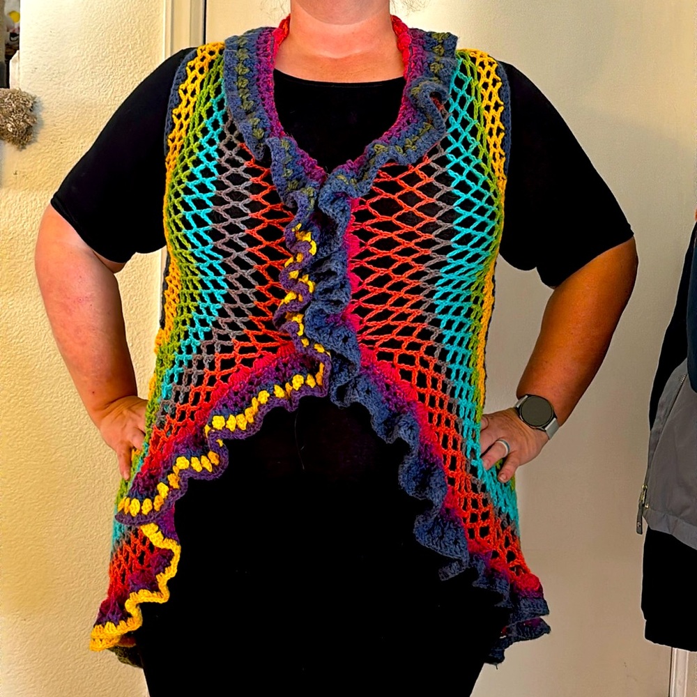 Jewel Tone Handmade Crocheted Mandala Sweater Vest